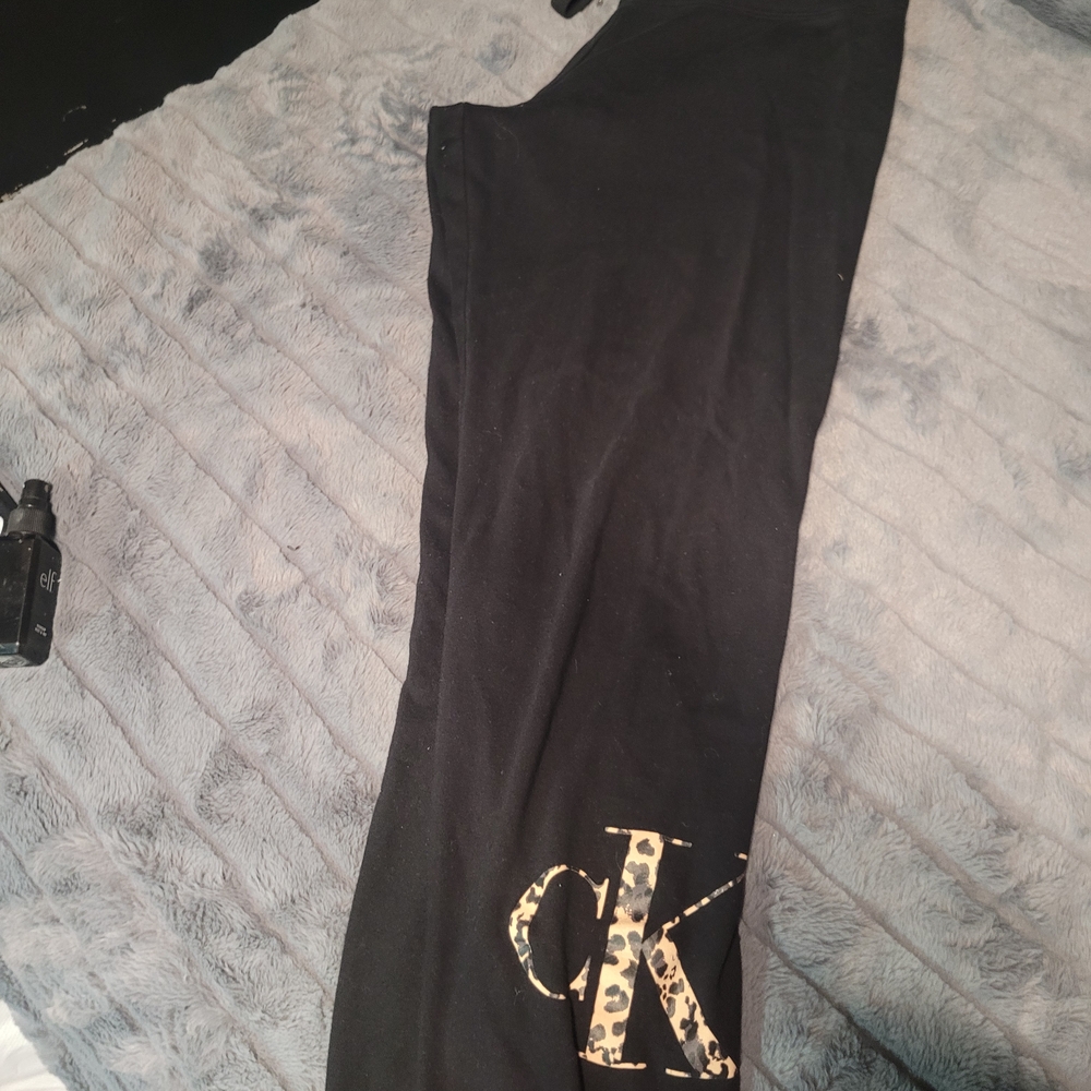 Calvin Klein Black Leggings with Leopard Print Logo